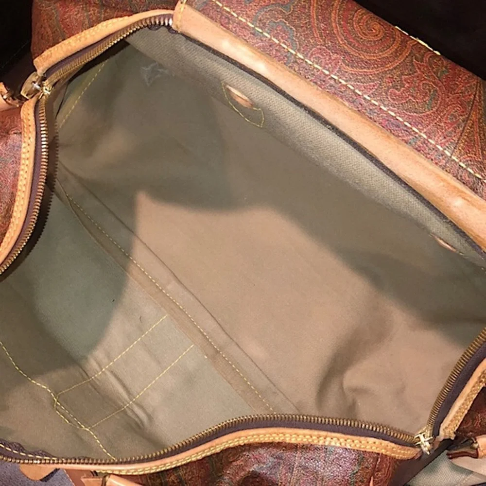 ETRO MILANO Paisley Coated Canvas Vachetta Leather Boston Shoulder Weekend Bag - Picture 6 of 16